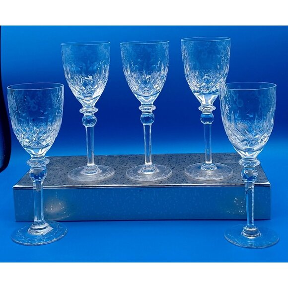 Rogaska Gallia Floral Etched Lead Crystal Wine Hocks Glasses Set Of 5 7 3/4" - Picture 5 of 7